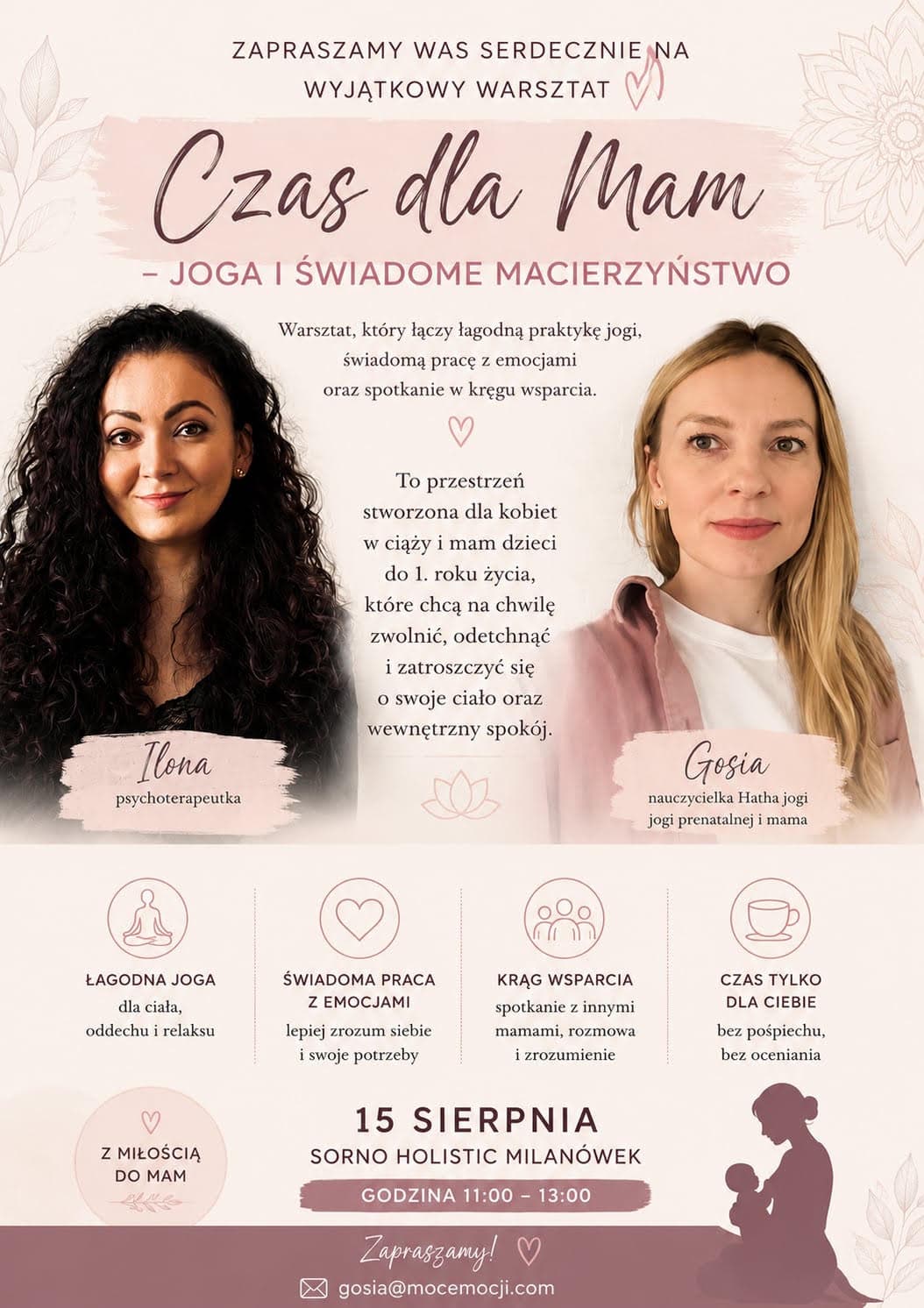 Plakat warsztatu Czas dla Mam – Joga i Świadome Macierzyństwo